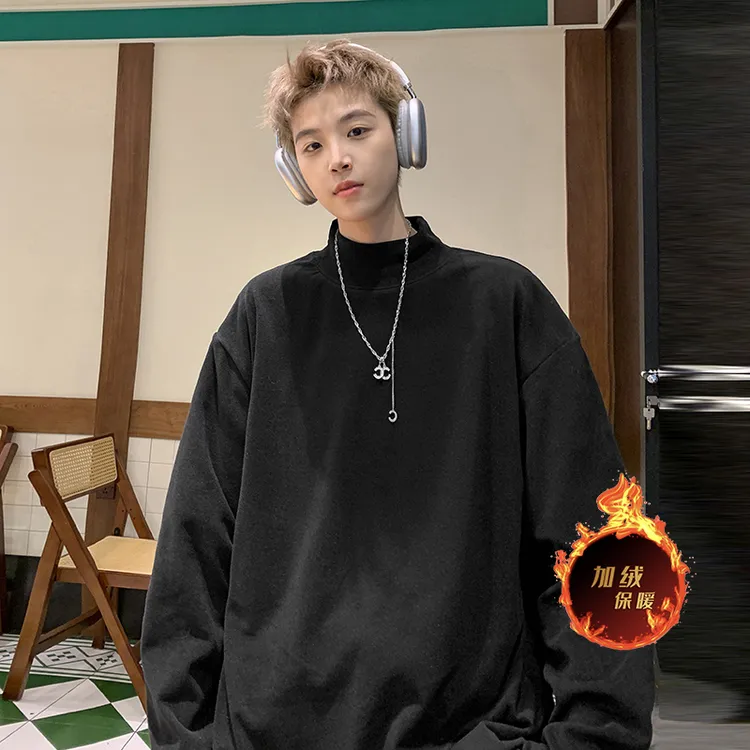 卫衣男士秋冬季保暖内搭打底衫男生半高领百搭宽松套头长袖上衣服