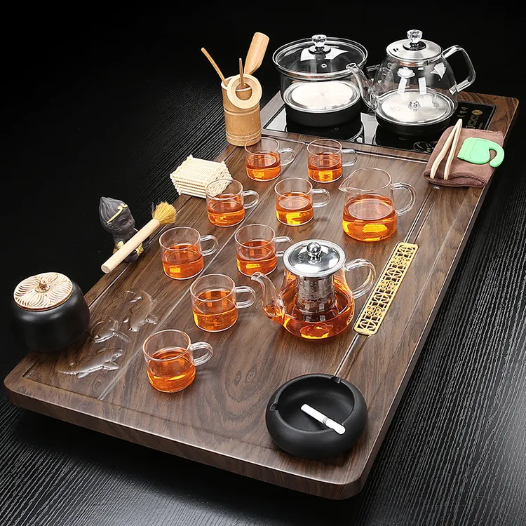 大号玻璃茶具套装家用客厅整套功夫茶台底部上水烧水一体大茶盘