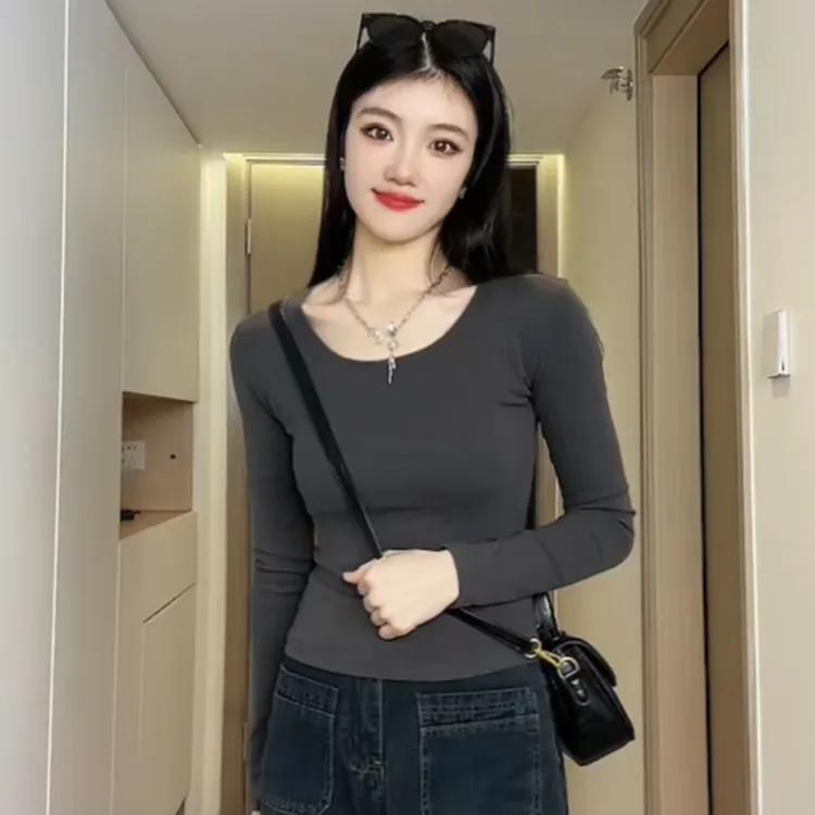 精梳棉高弹力长袖春款舒适棉T修身显瘦百搭打底衫