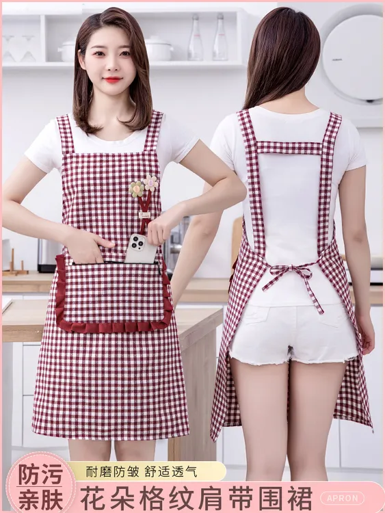 新款时尚可爱棉布透气家用厨房做饭大口袋薄款防污防尘围裙罩衣