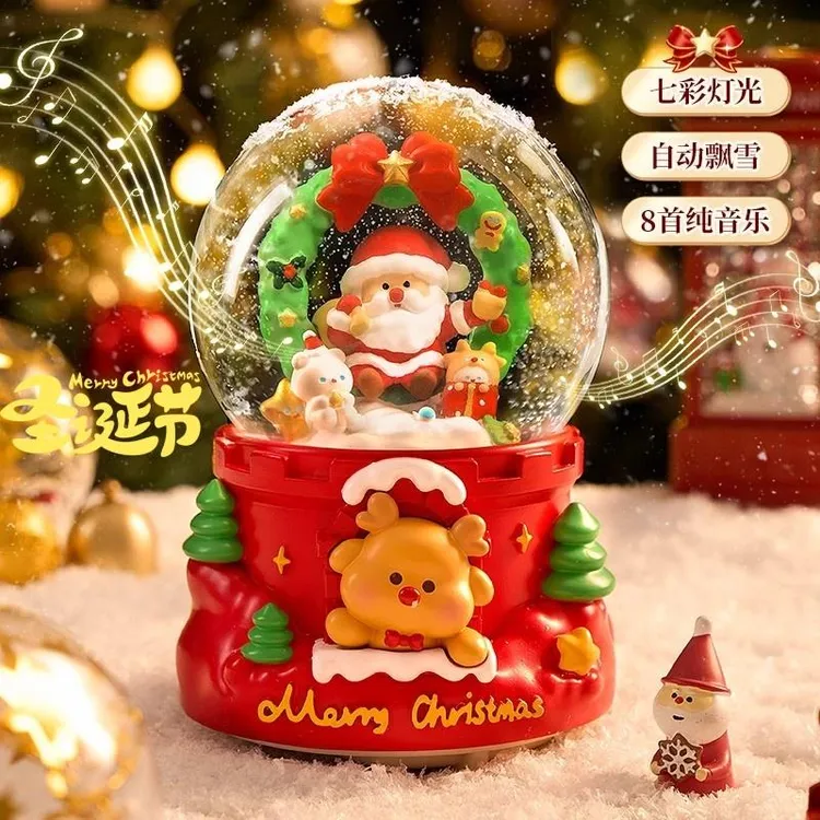 圣诞节日装饰品摆件女孩礼物桌面场景布置老人音乐盒水晶球八音盒
