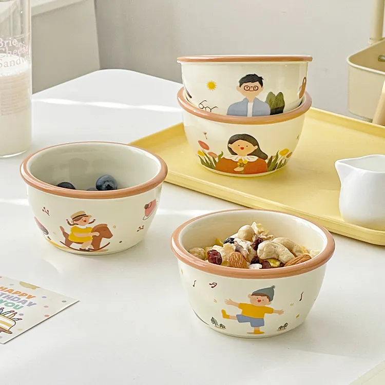 一家人陶瓷米饭碗家用饭碗可爱个人专用碗汤碗亲子陶瓷饭碗杯子