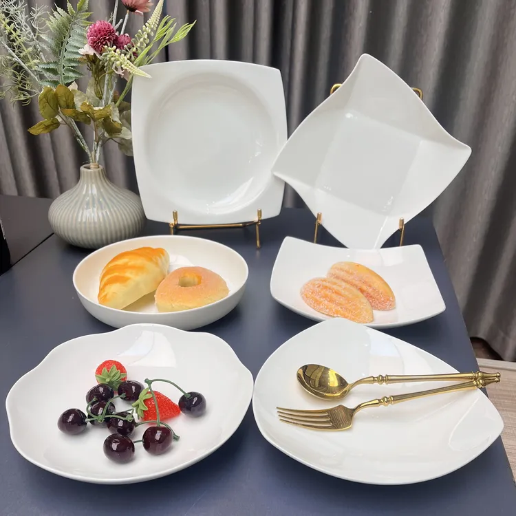 景德镇骨瓷纯白异形菜盘子家用盘子餐具高级感欧式西餐盘创意套装