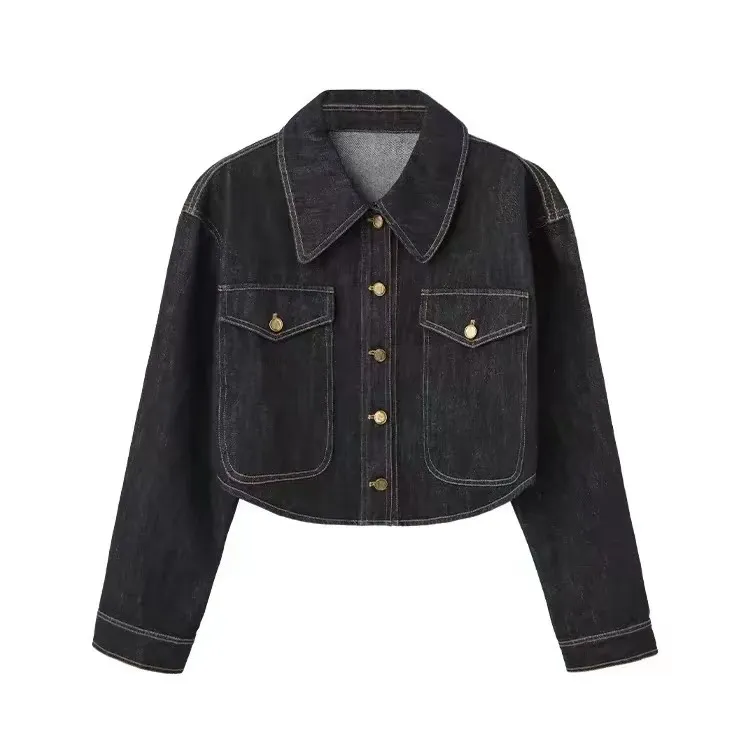 3990复古春秋款牛仔外套女短款辛苦通勤宽松上衣翻领夹克小个子