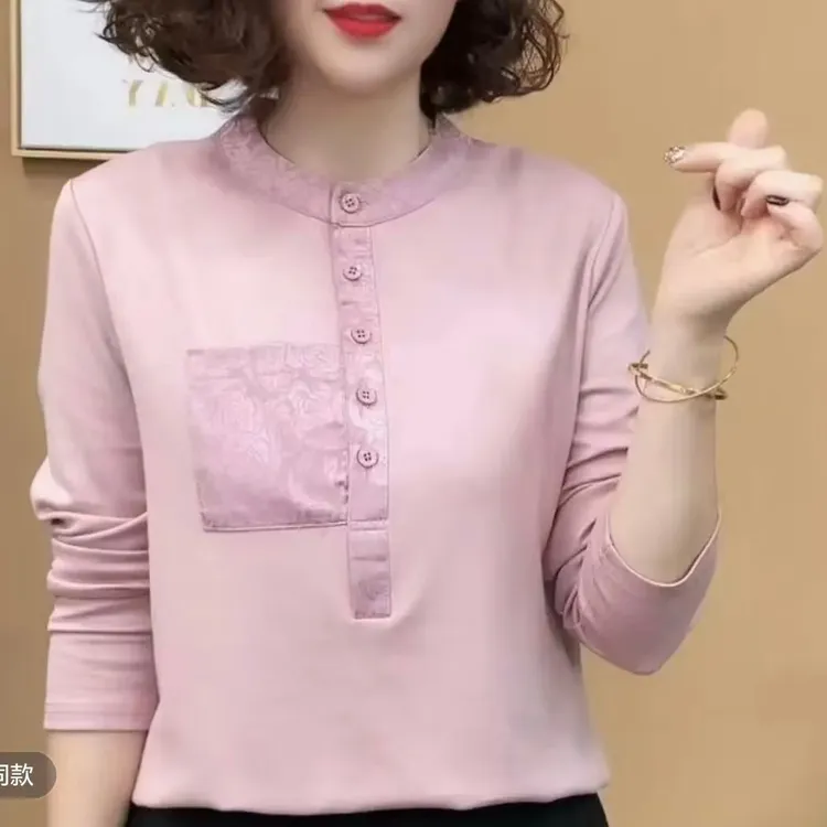 2024新品时尚洋气百搭圆领长袖减龄显瘦长袖打底衫上