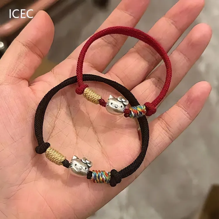 新年hellokitty手链kt猫手绳情侣手绳蛇年本命年ins学生编织饰品