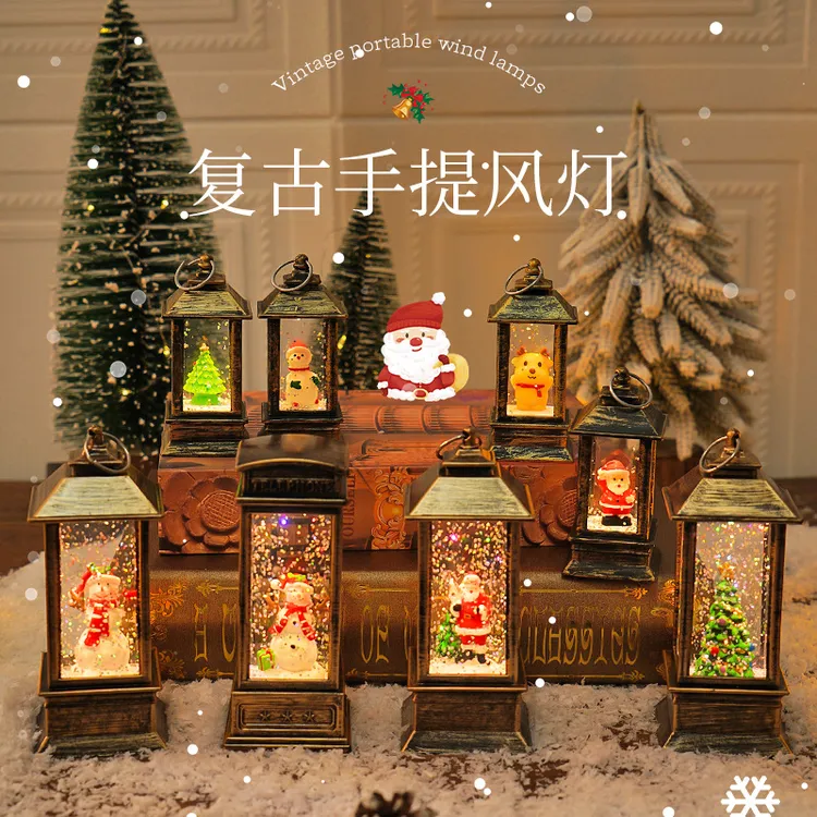 圣诞节复古手提灯发光注水风灯圣诞装饰氛围灯圣诞树装饰风灯摆件