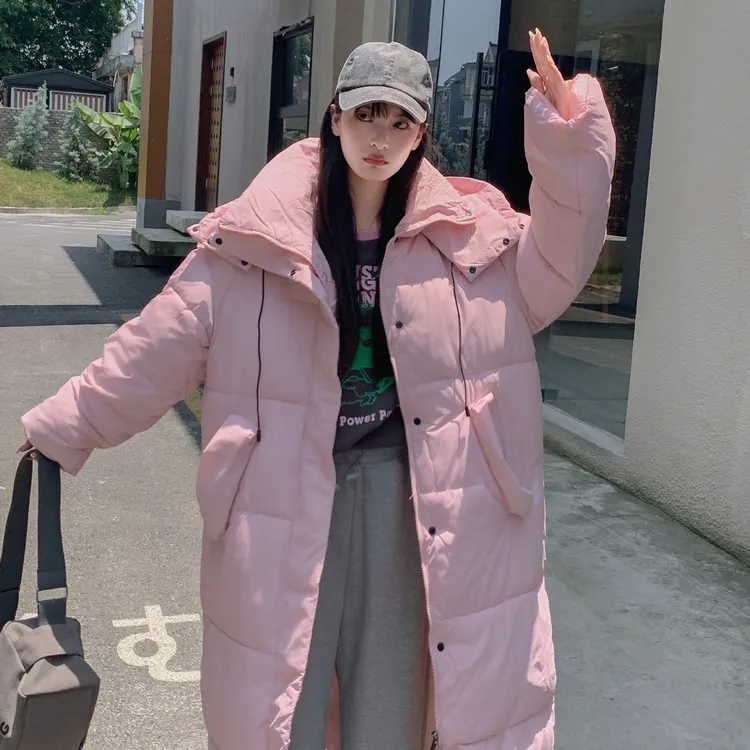 加绒棉服过膝冬季新款韩版加厚宽松棉衣修身外套面包女士棉袄