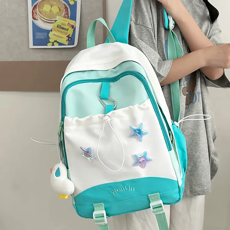 小众设计多巴胺书包女初中大学生高颜值拼色双肩包女旅行登山背包