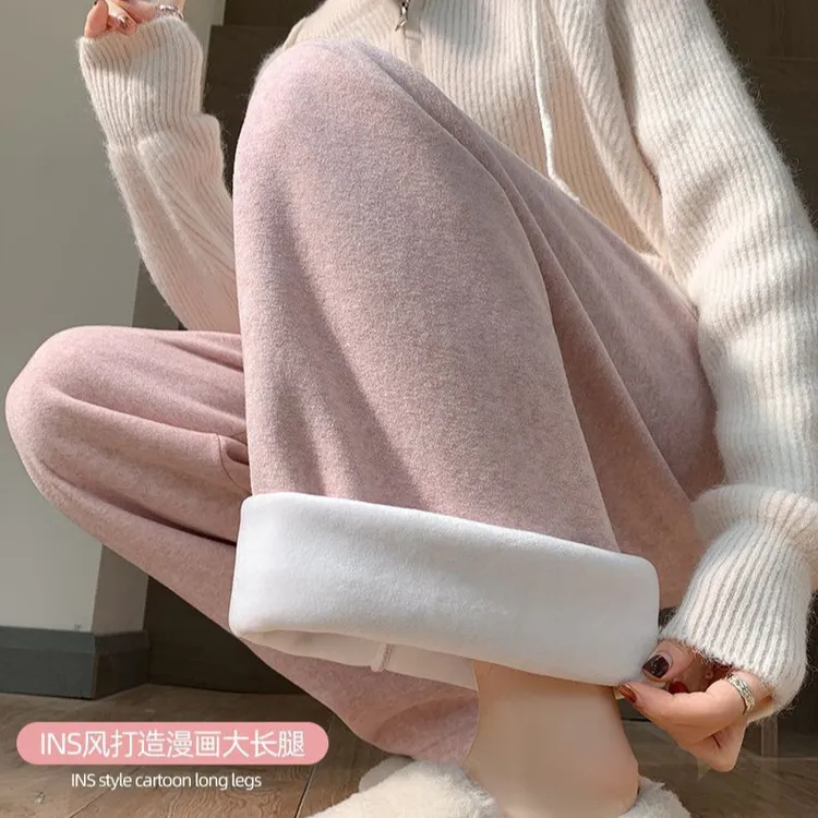毛巾羊绒阔腿裤女秋冬新款高腰显瘦裤子高级感加绒加厚糯米休闲裤