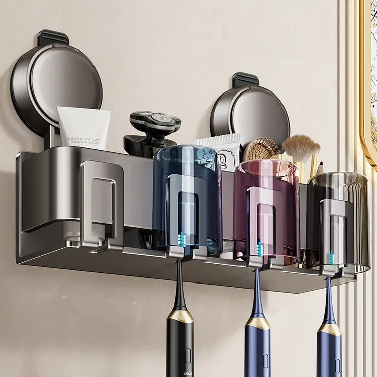 家用卫生间吸盘牙刷牙杯置物架免打孔挂墙式洗漱台漱口杯收纳神器