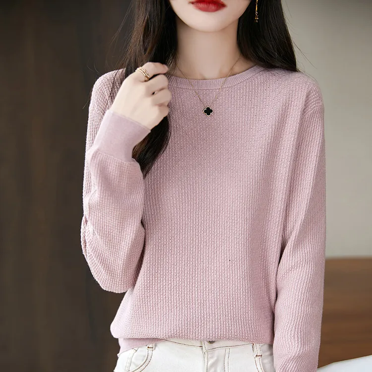 圆领毛衣女秋冬新款纯棉套头打底衫上衣外穿百搭长袖棉线针织衫