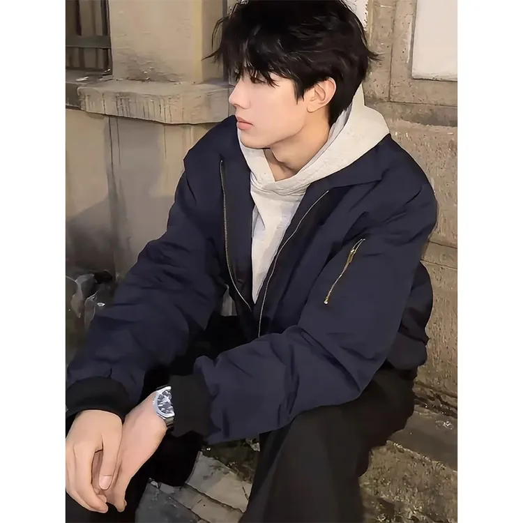 bomber廓形夹克棉服男冬季加厚保暖棉衣外套美式复古短款棒球服