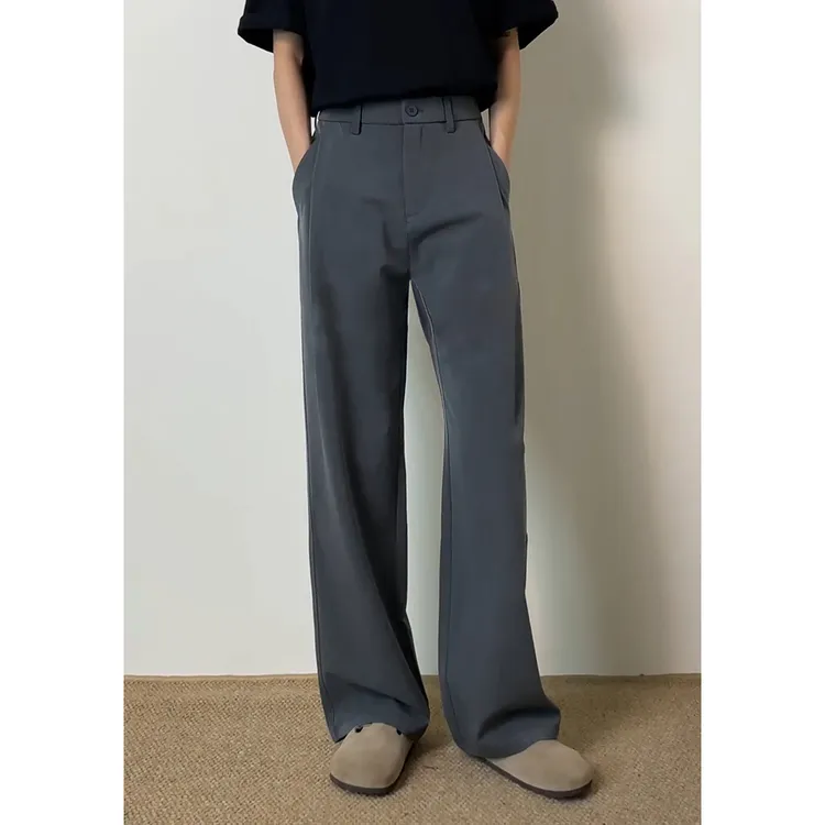 灰色弯刀西裤男款秋季修身垂感裤子美式三本针cleanfit微喇直筒裤