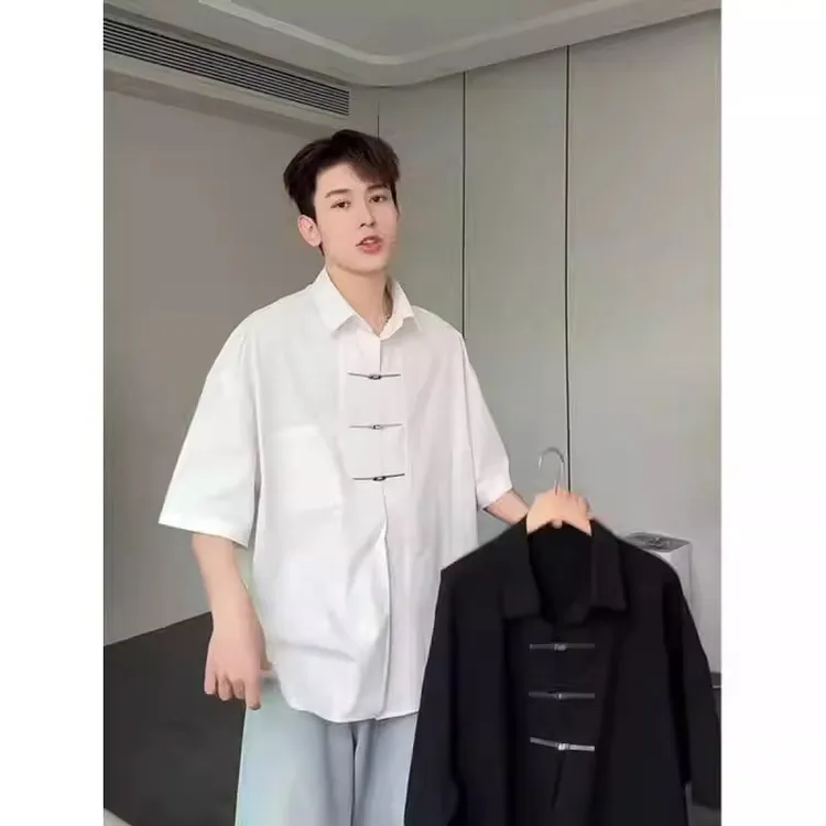 中国风衬衫男高级感短袖干净男生穿搭新中式男装cleanfit夏季衬衣