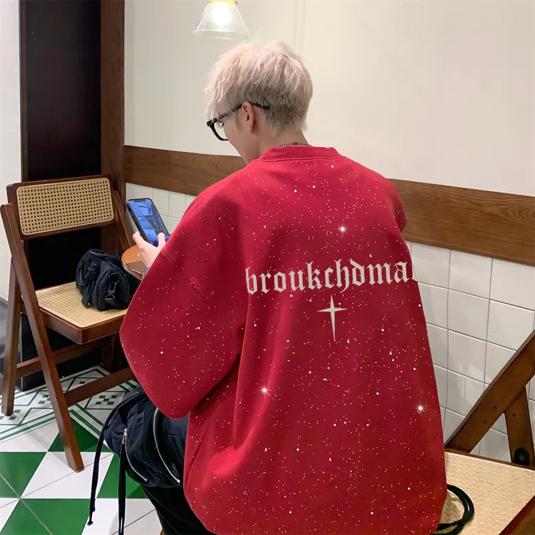 cleanfit美式高街短袖男款夏季满天星t恤痞帅重磅情侣五分袖上衣