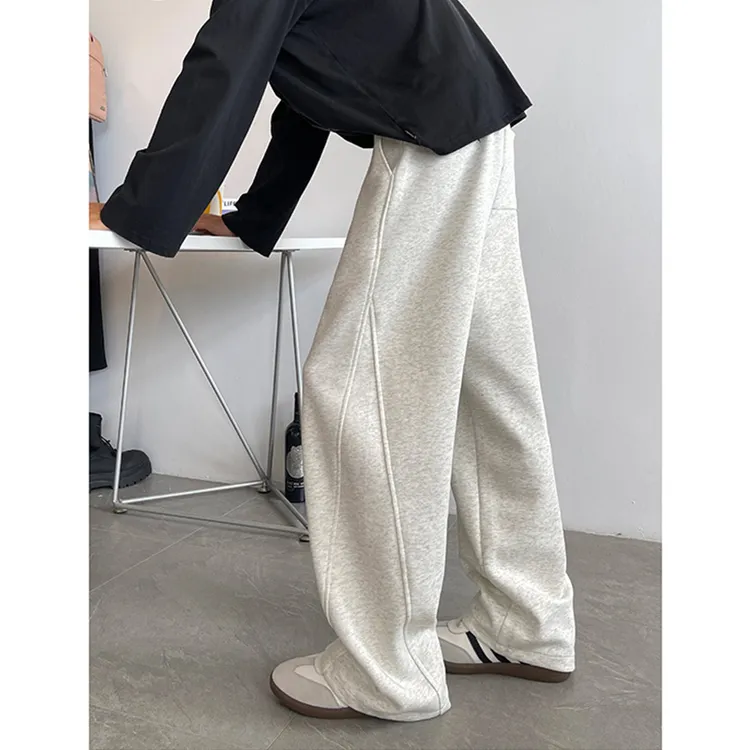 美式白灰色重磅卫裤男款秋季休闲运动裤子高街vibe拖地直筒阔腿裤