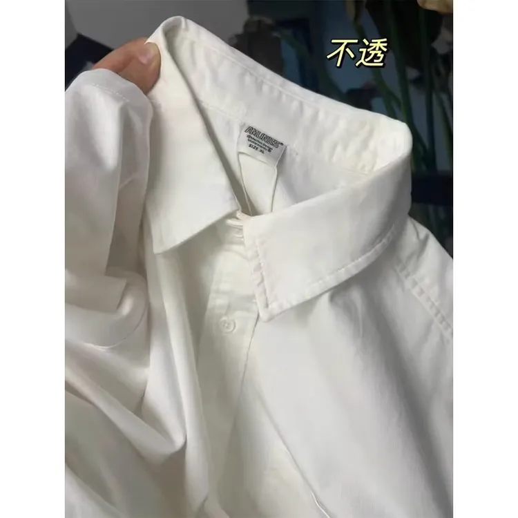 白色纯棉衬衫男高级感宽松长袖叠穿西装内搭打底衬衣oversize外套