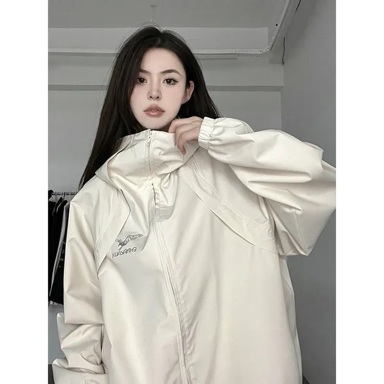 国潮机能风冲锋衣vintage美式外套男春秋户外连帽工装登山服夹克
