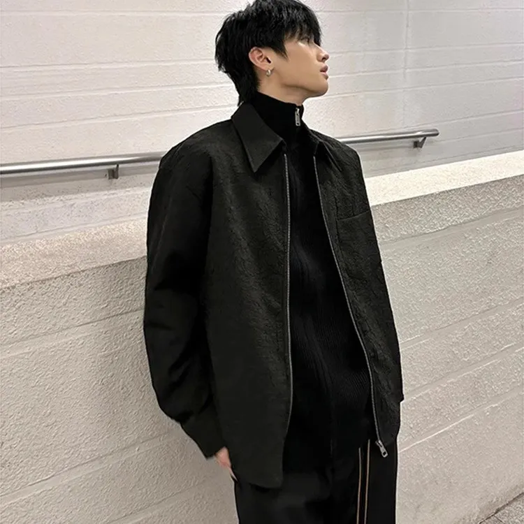 cleanfit巴洛克正肩外套男春秋款褶皱夹克设计感肌理感风衣棒球服