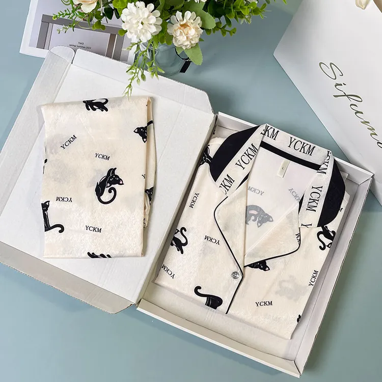 Sifuma/斯服玛《黑猫情侣款》夏季睡衣女款爆款2025新款冰丝三件套