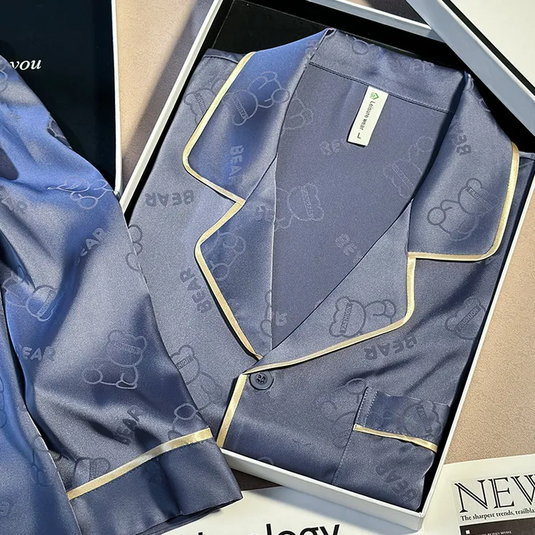 Sifuma/斯服玛《小熊》男士青少年睡衣夏季薄款冰丝短袖套装三件套