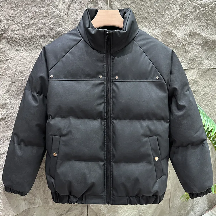 轻奢冬季爆款PU皮棉衣男女2024新款立领宽松加厚免洗铆钉棉服外套