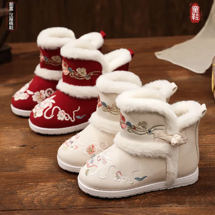 汉服鞋女童冬季加绒保暖棉鞋古风中式棉靴雪地靴子小女孩古风鞋