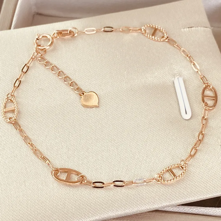 18k金手链女款猪鼻子玫瑰金色彩金手饰轻奢气质简约素款不掉色