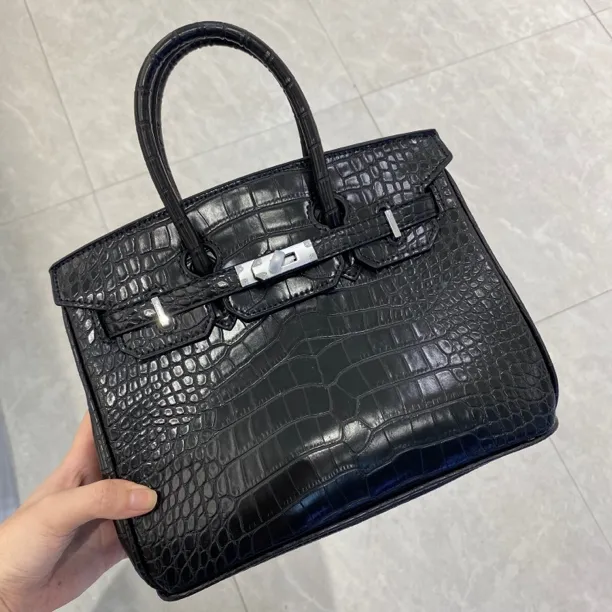 银扣鳄鱼纹铂金包包女石头纹手提斜挎高级高档品质牛皮喜马拉雅