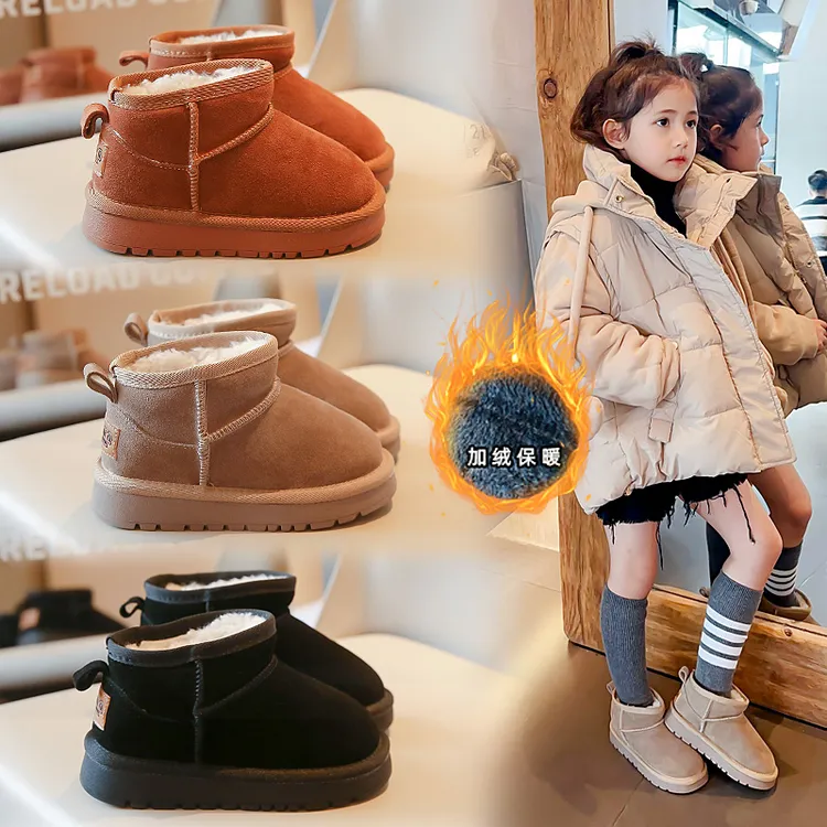 儿童防水雪地靴2024年冬季新款加绒防滑女童宝宝短靴男童保暖棉靴