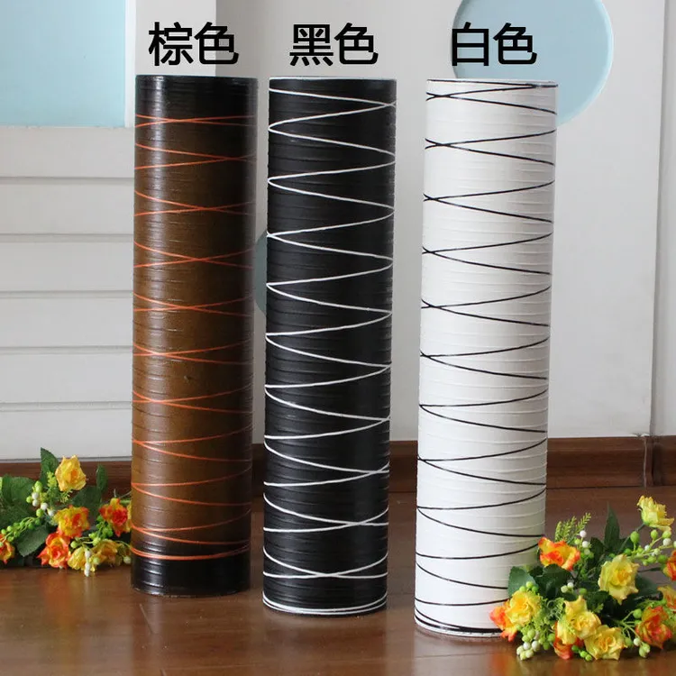 插花长款欧式直筒螺纹仿陶瓷落地式落地棕色花盆黑色假花仿真花束