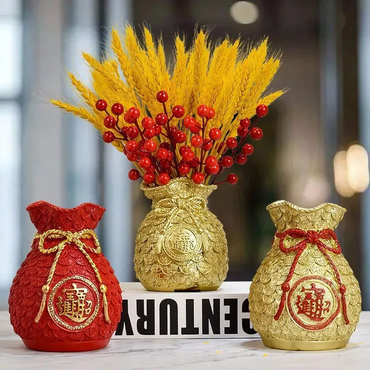 高档钱袋子福袋优质花束田园干花插花客厅摆放花盆花屏室内花摆件