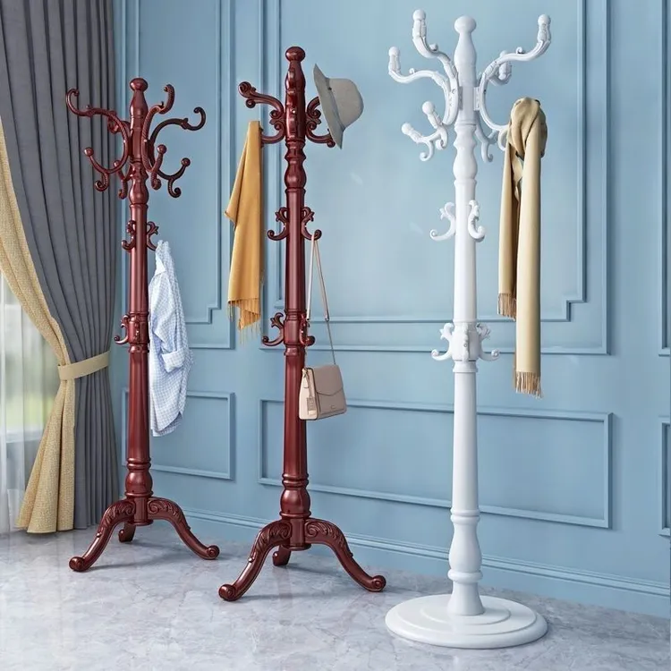 实木客厅欧式衣帽架落地家用挂包架单杆式衣架简约现代卧室挂衣架