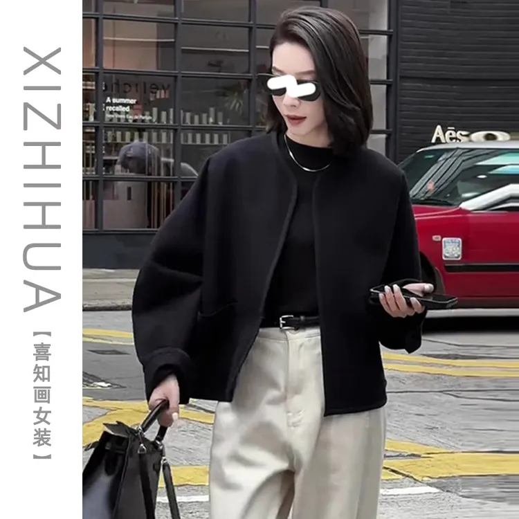 早春新款时尚女装慵懒风韩系简约黑色长袖外套宽松显瘦时髦上衣潮