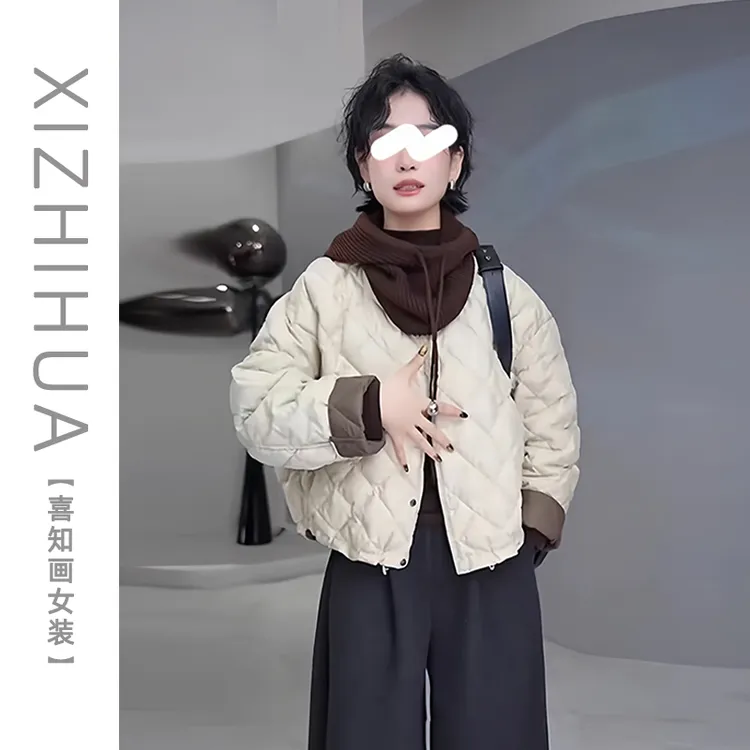 韩版气质菱格纹设计高级感棉服女时尚单排扣开衫棉袄2025冬季新款