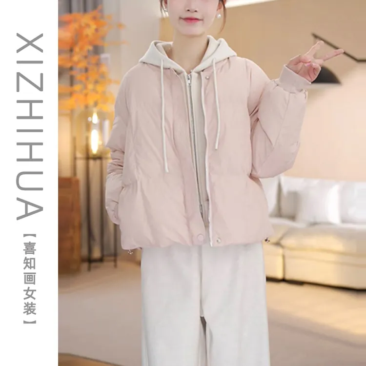 时尚韩系小个子减龄长袖棉服外套女冬季新款简约纯色宽松休闲上衣