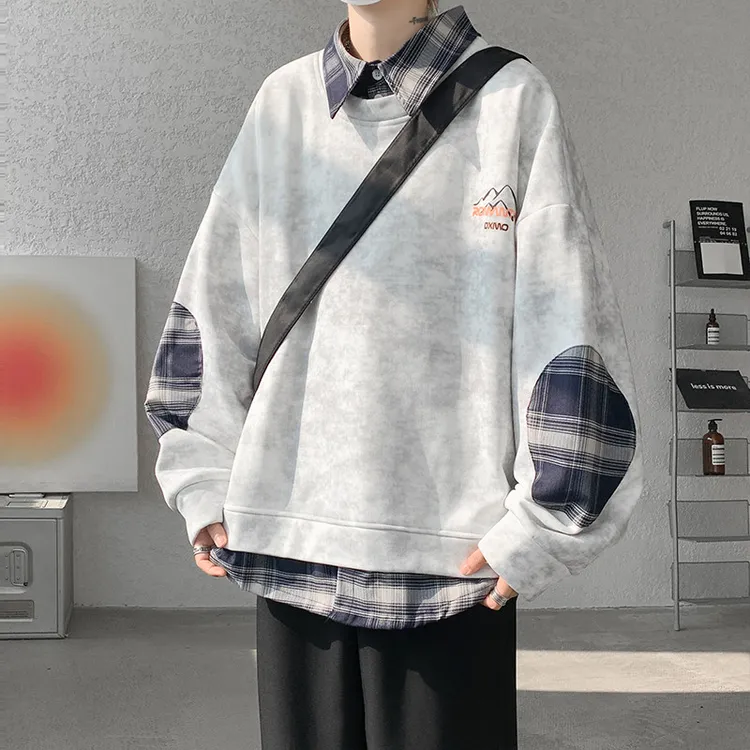 POLO领卫衣男生假两件高级感学院风上衣春秋款美式重磅潮牌痞帅