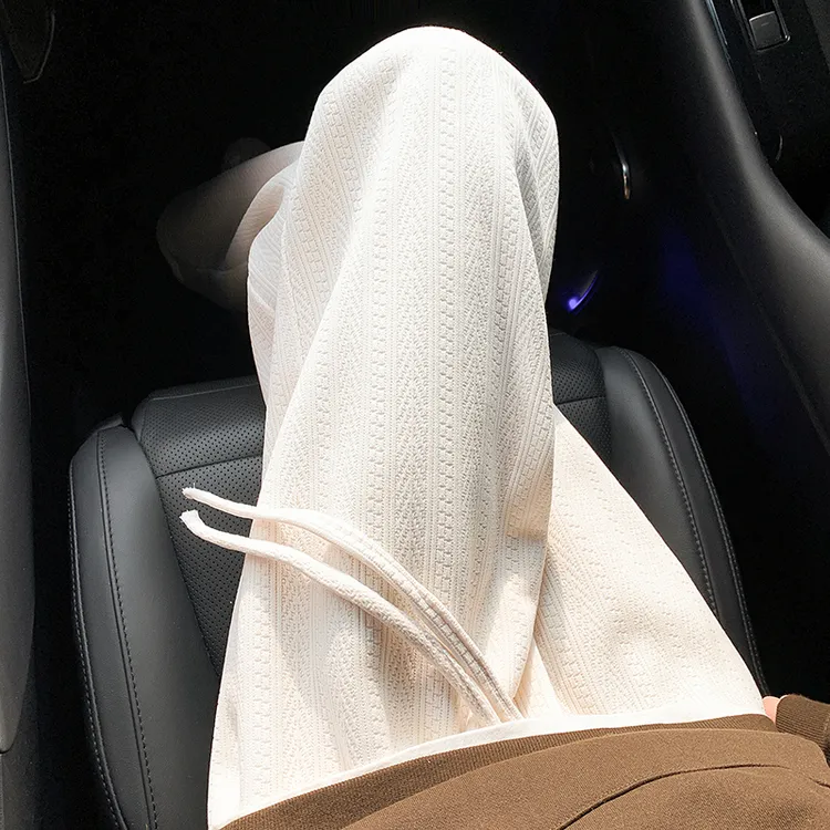 米白色雪尼尔裤子男高级感麦穗纹针织卫裤直筒hiphop垂感休闲长裤