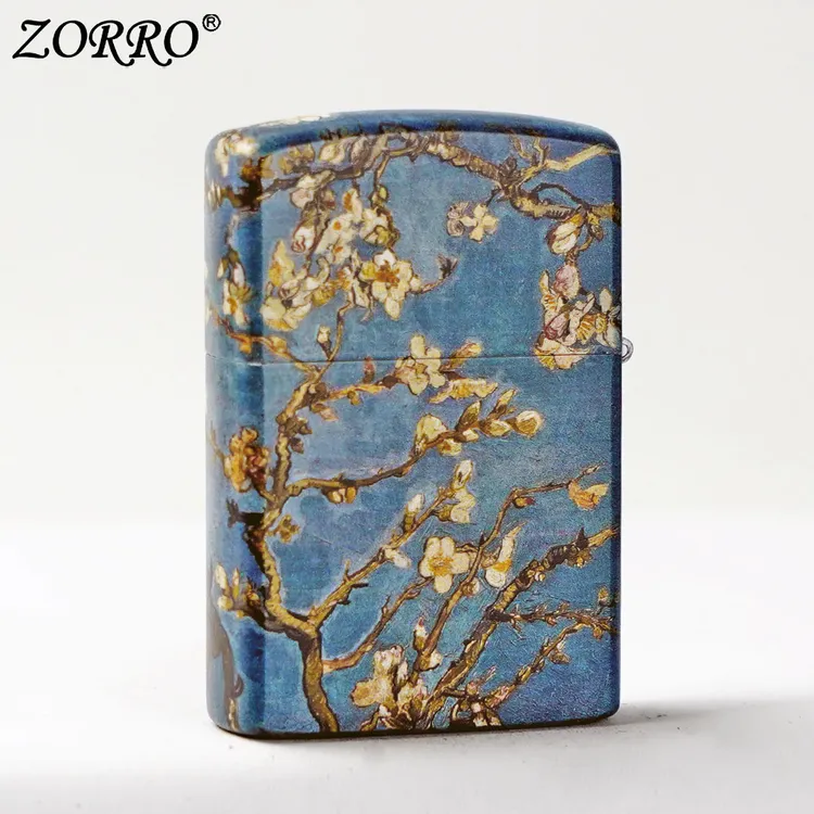 ZORRO佐罗彩印梵高明画杏花防风煤油打火机创意潮节日礼物送男友