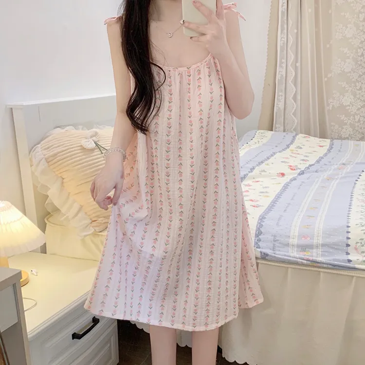 少女甜美碎花睡裙女宽松ins风韩版休闲小个子睡衣家居服2024新款