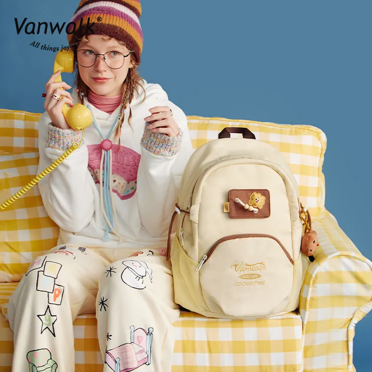 VANWALK luckyhouse 可爱小格子双肩包电脑包ins高中学生校园百搭