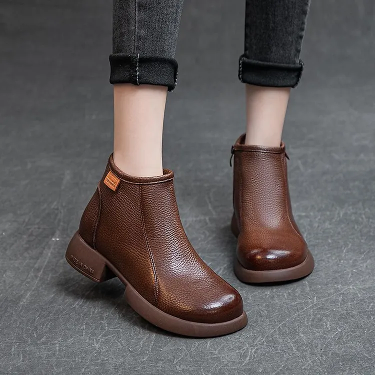 真皮短靴女软皮软底马丁靴女款英伦风今年流行的靴子女靴头层牛皮