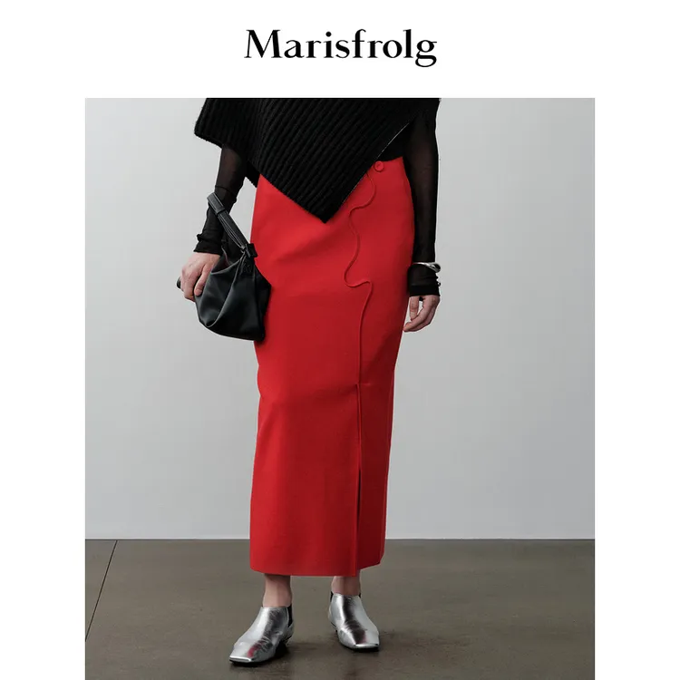 Marisfrolg/玛丝菲尔【芳芳精选】时尚休闲复古气质显瘦开叉半裙
