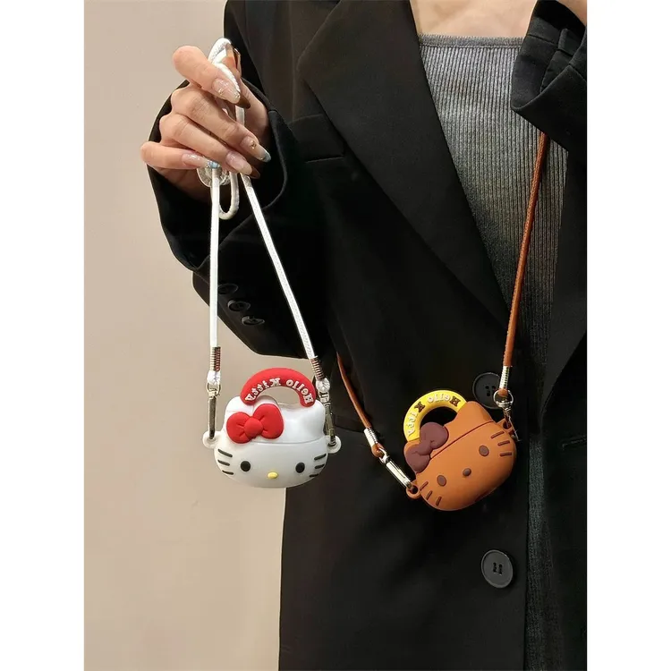 可爱卡通手提KT猫头AirPodsPro1/2苹果新3代无线蓝牙耳机套硅胶女