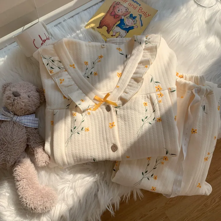 空气棉月子服孕妇哺乳睡衣夹棉加棉喂奶衣春野