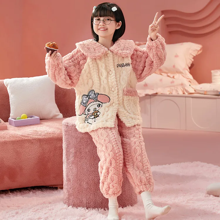 儿童睡衣秋冬季女童珊瑚绒加厚法兰绒公主女孩中大童美乐蒂家居服