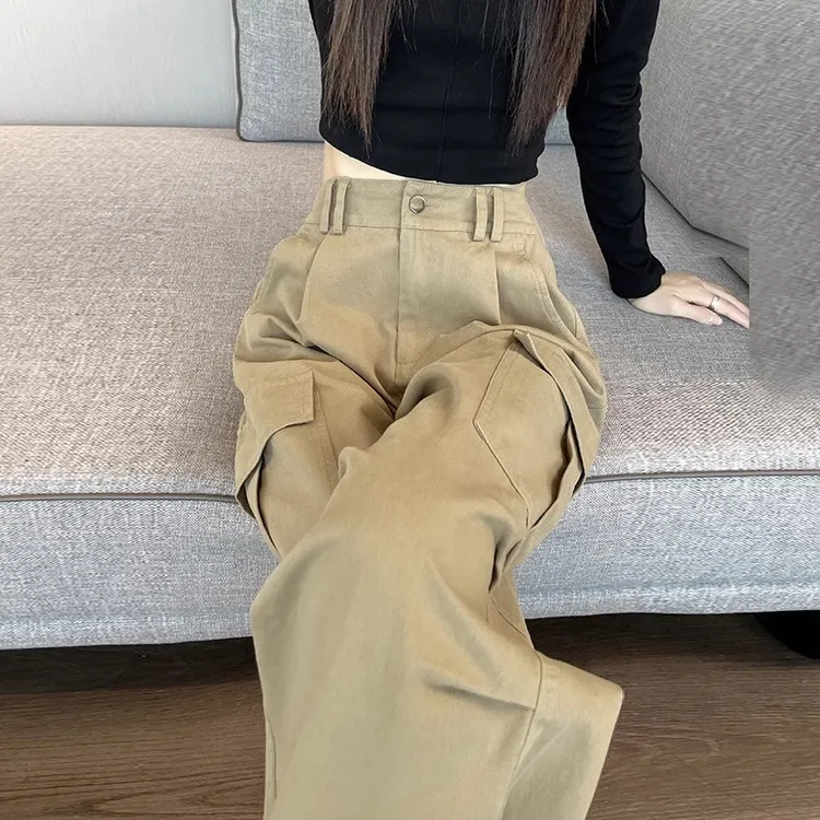 窄版工装裤女款爆款2025新款小个子春秋美式风又酷又飒高腰阔腿裤