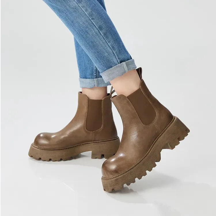 DEEP BREATH深呼吸哥弟真的好水洗牛皮一脚蹬切尔西靴短靴AX15237