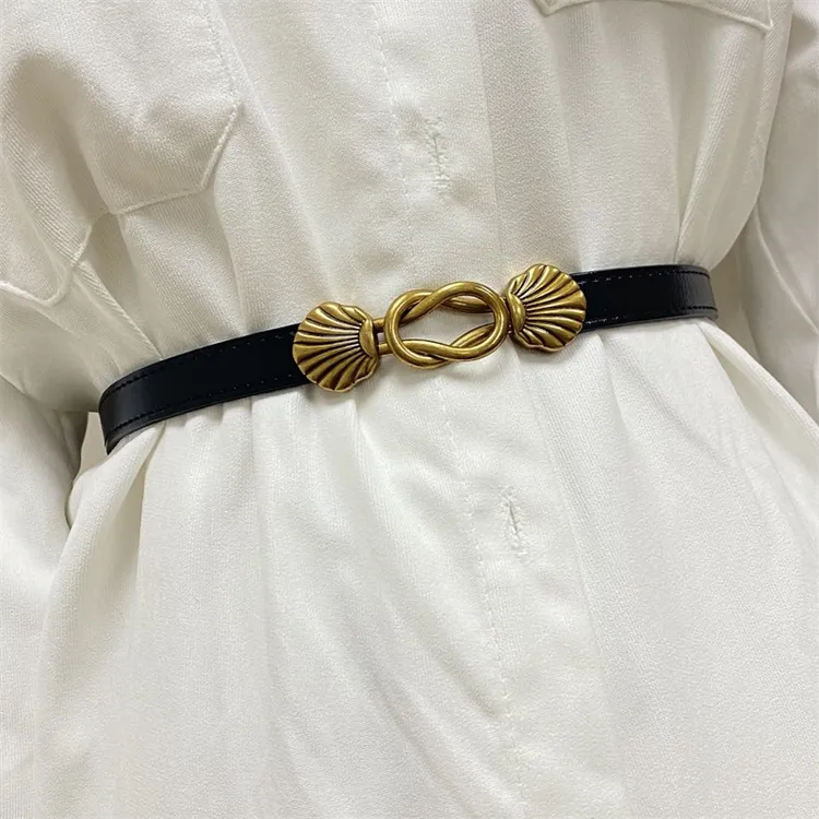 复古皮带女士真皮时尚夏季百搭腰带装饰对扣牛仔裤带细韩版潮黑色